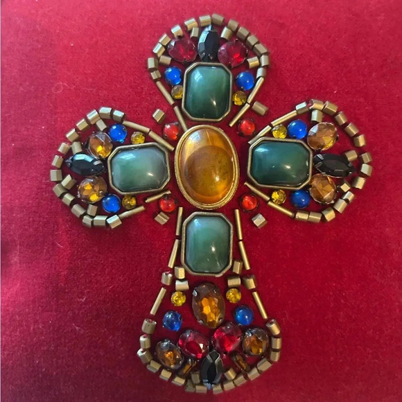 Red Velvet/ Stone Cross Pillow. #Gift #Boho Decor - Picture 2 of 6